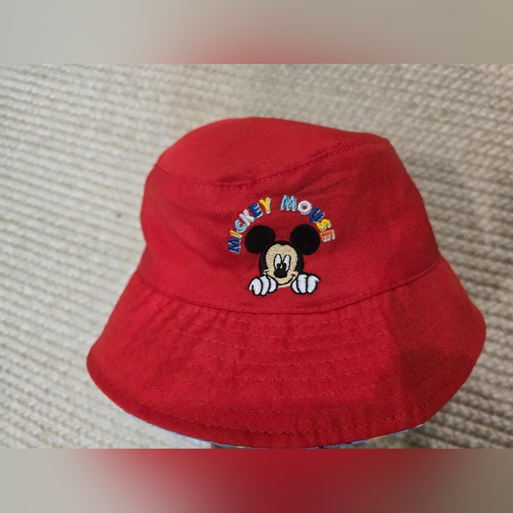 Red Bucket Hat with Mickey Mouse Embroidery